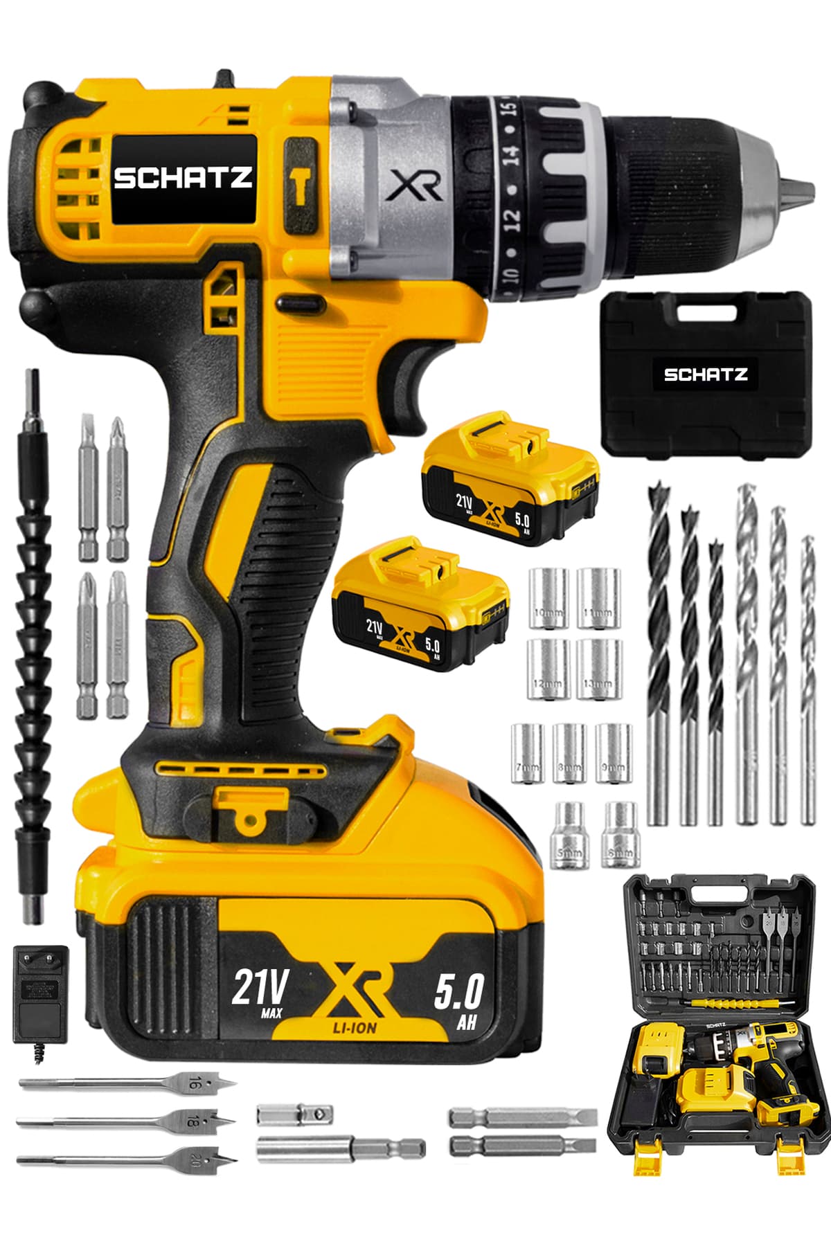 Xr 21V 5 Ah Metal Şanzıman Li-ion Çift Akülü Darbeli Şarjlı Vidalama Matkap Sarı