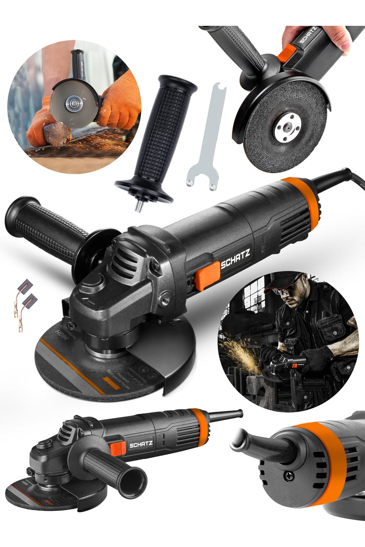 750w Metal Şanzıman Bakır Sargılı Avuç İçi Taşlama Demir Metal Kesme Makinesi Siyah Spiral 125 mm