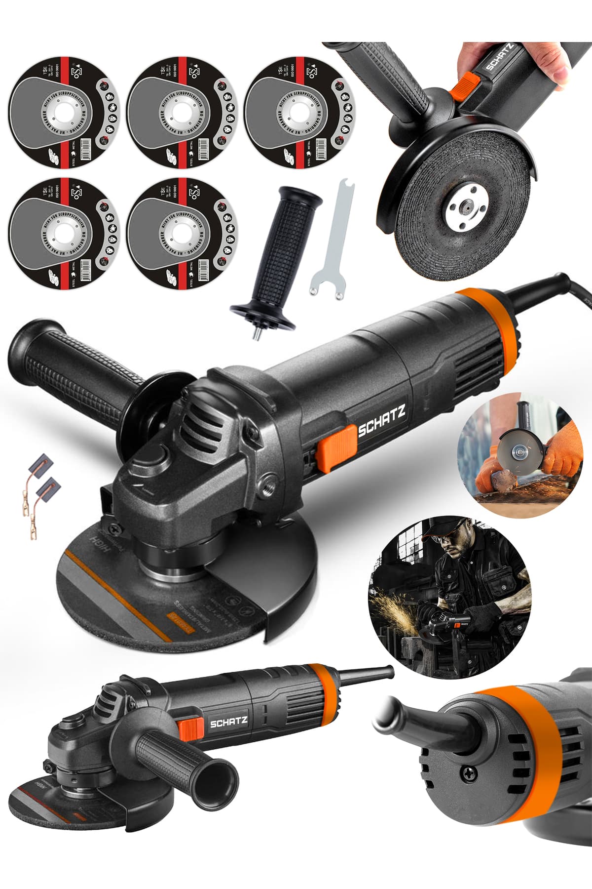 750w Bakır Sargılı Avuç İçi Spiral Taşlama Demir Metal Kesme Makinesi Siyah 125 mm + 5 Disk