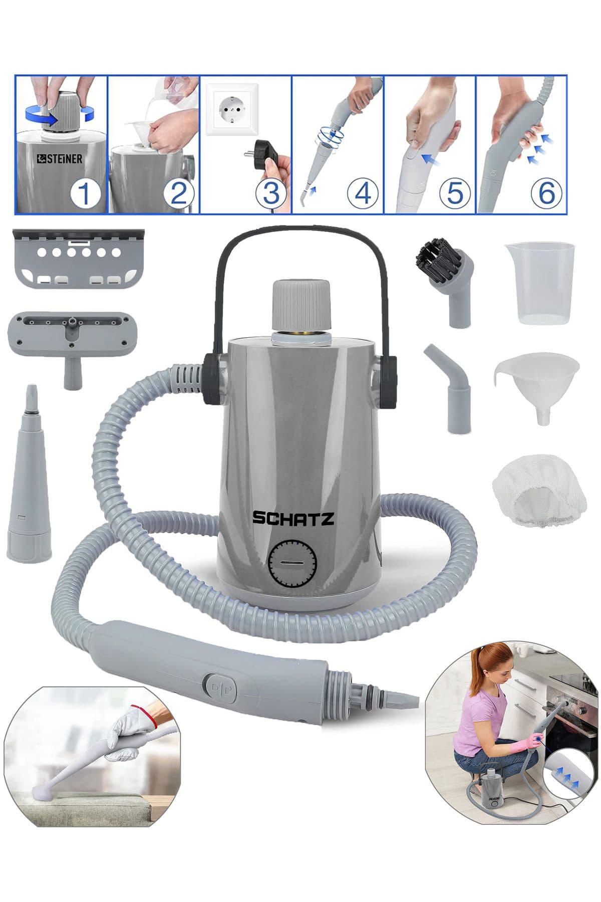 1000w EasyFix Series Profesyonel Buharlı Temizleyici Buharlı Temizlik Makinesi Gri G1000Esy