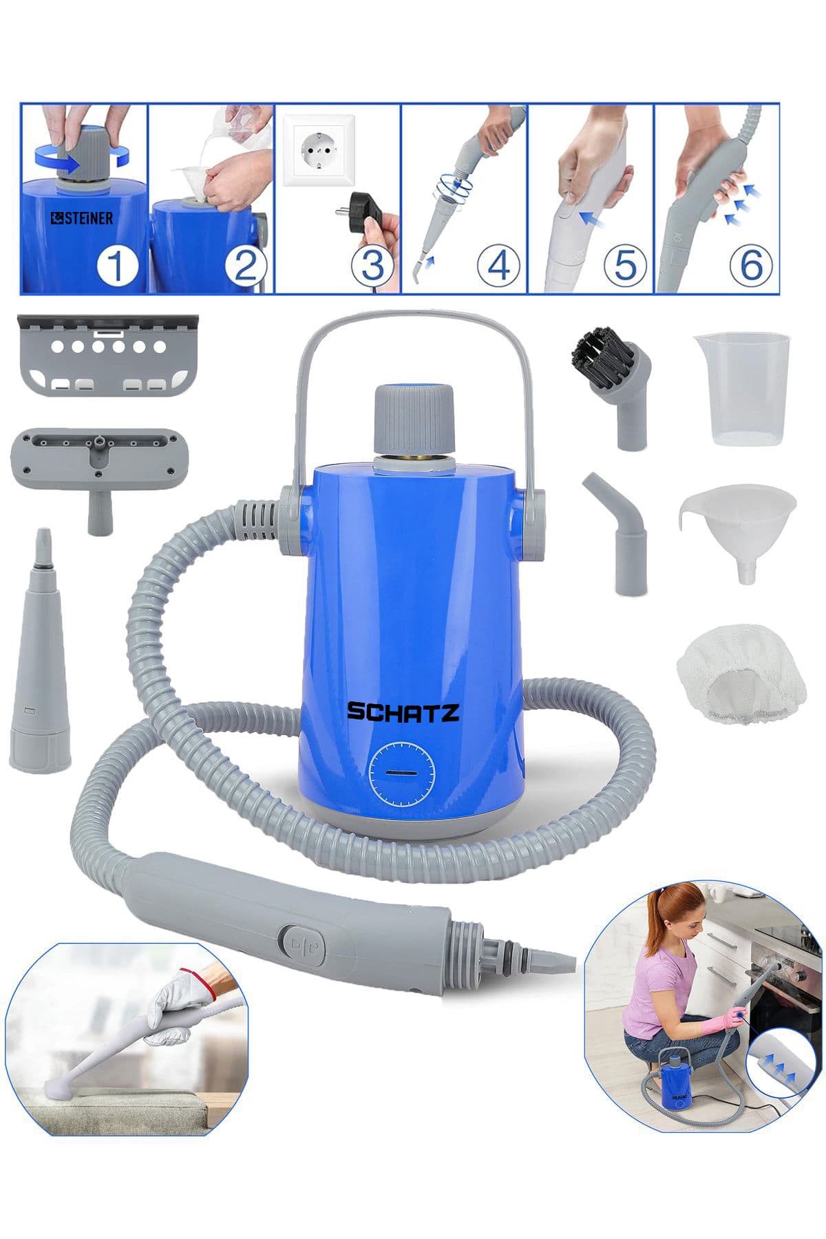 1000w EasyFix Series Profesyonel Buharlı Temizleyici Buharlı Temizlik Makinesi Mavi M1000Esy
