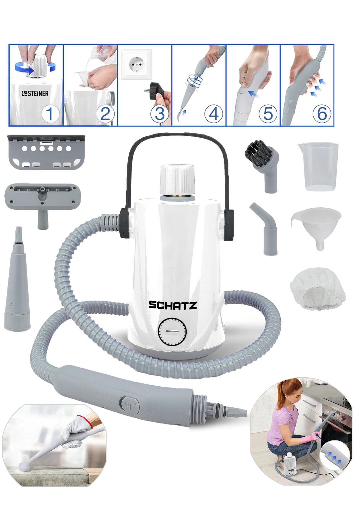 1000w EasyFix Series Profesyonel Buharlı Temizleyici Buharlı Temizlik Makinesi Beyaz B1000Esy