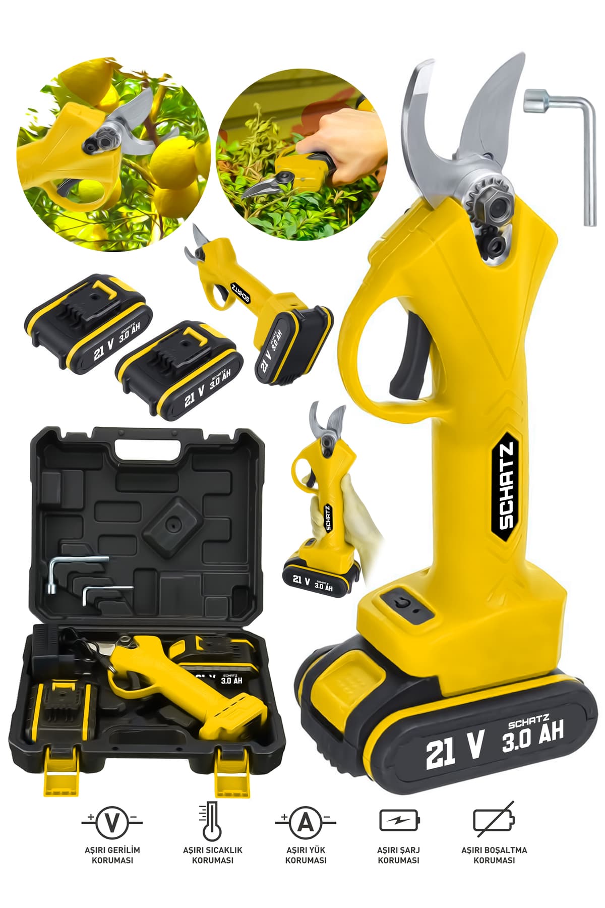 21V Çift Akülü 30mm Çelik Şanzıman Şarjlı Dal Ağaç Kesme Bağ Budama Makası S884145