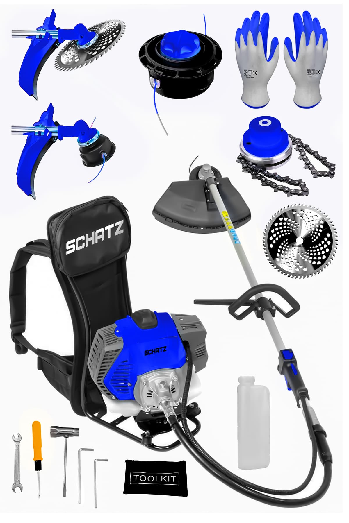 5.9 Hp Sırt Tipi Benzinli Motorlu Ot Çalı Çim Biçme Tırpanı 11000rpm Mavi + Canavar Başlık