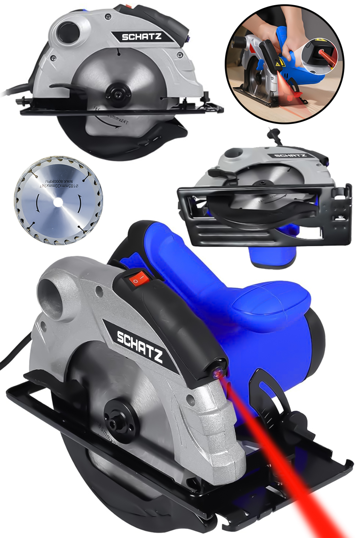 Profesyonel 1400W Metal Şanzıman Lazerli Daire Testere Bakır Sargılı Sunta Kesme Makinesi Mavi ürün görseli
