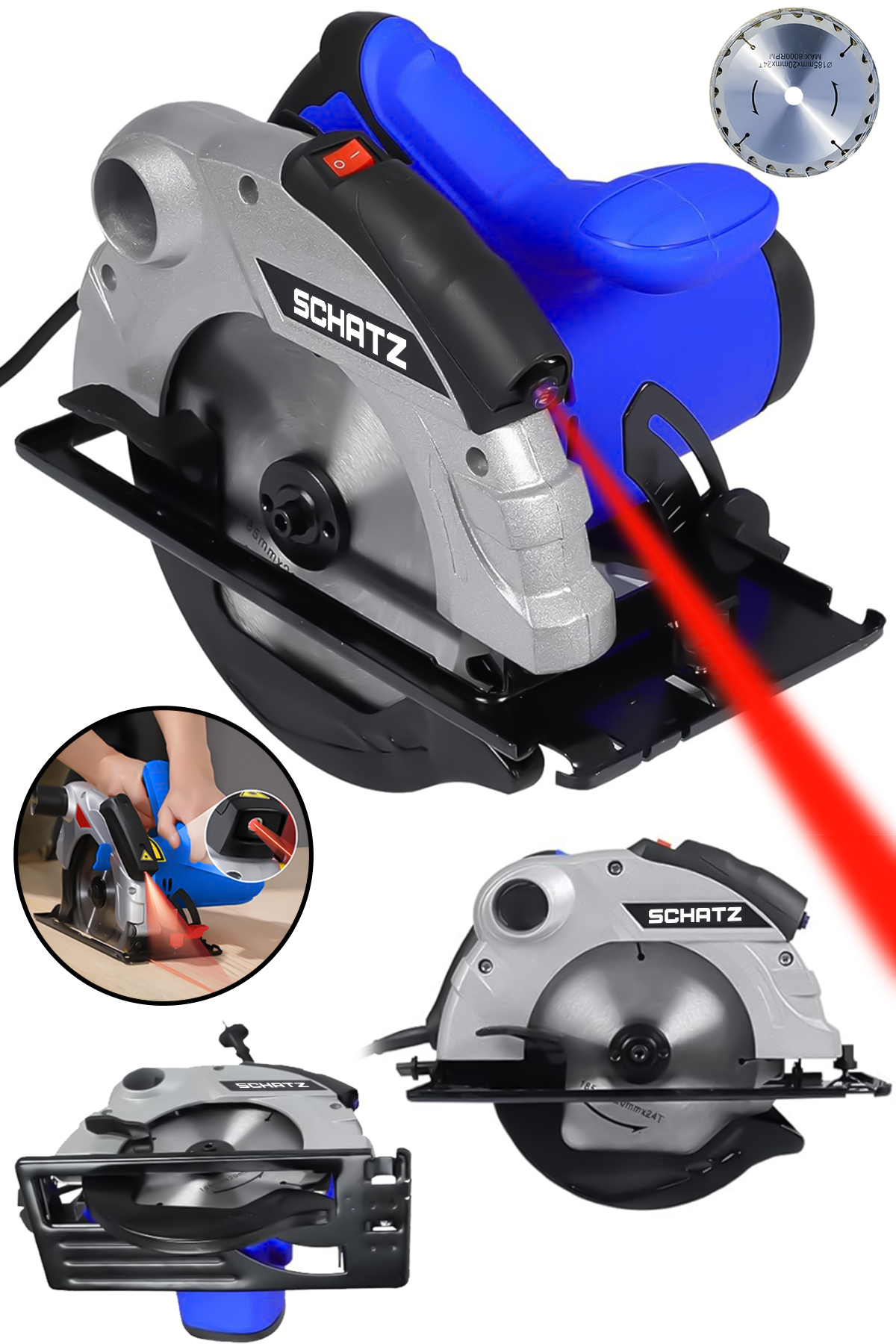 Profesyonel 1400W Metal Şanzıman Lazerli Daire Testere Bakır Sargılı Sunta Kesme Makinesi Mavi - 2. görünüm
