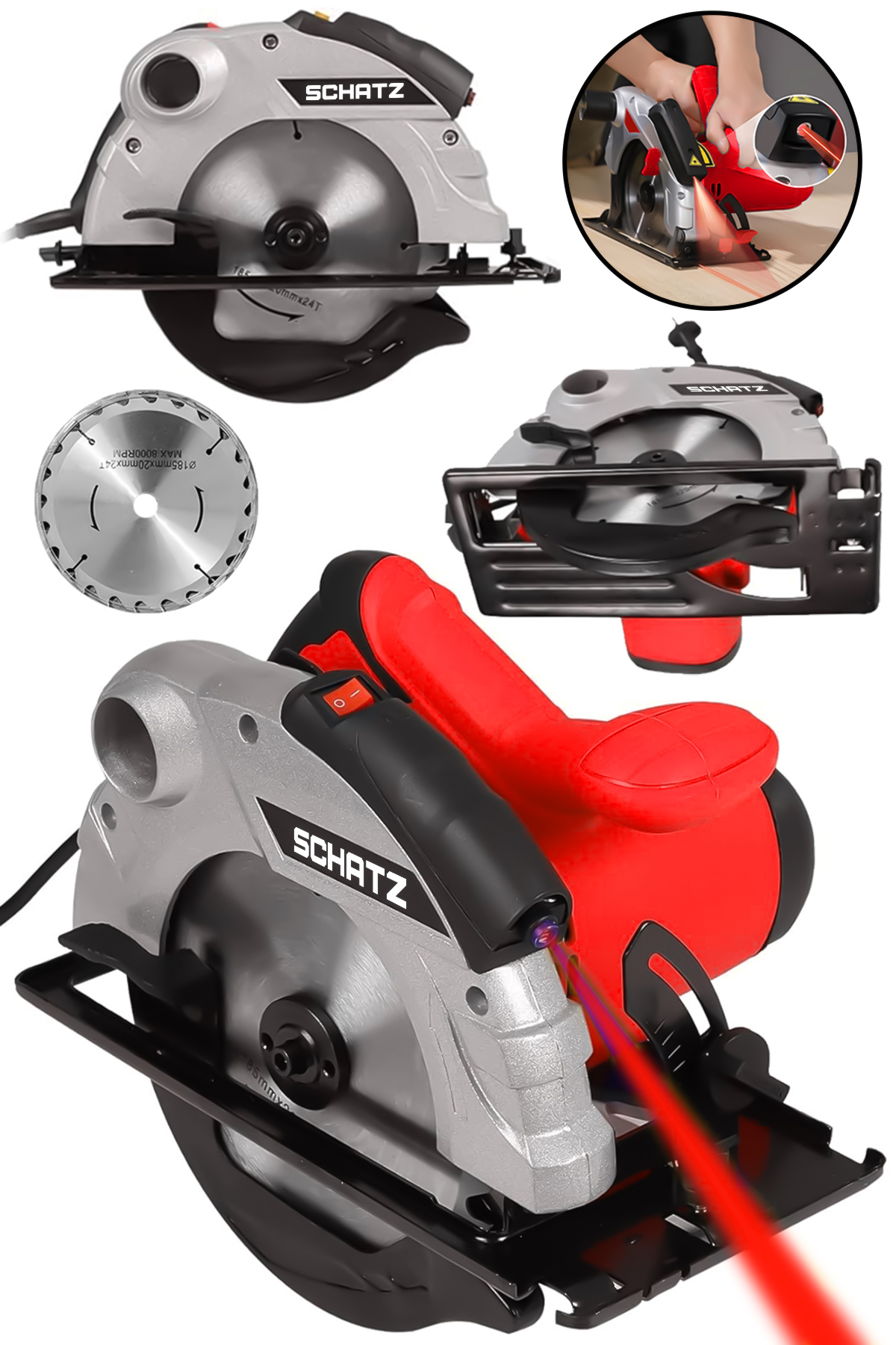 Profesyonel 1400W Metal Şanzıman Lazerli Daire Testere Bakır Sargılı Sunta Kesme Makinesi Kırmızı ürün görseli