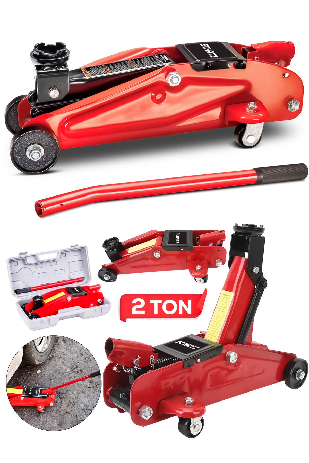 2 Ton Tekerlekli Arabalı Hidrolik Timsah Kriko Çantalı Kırmızı - 2. görünüm