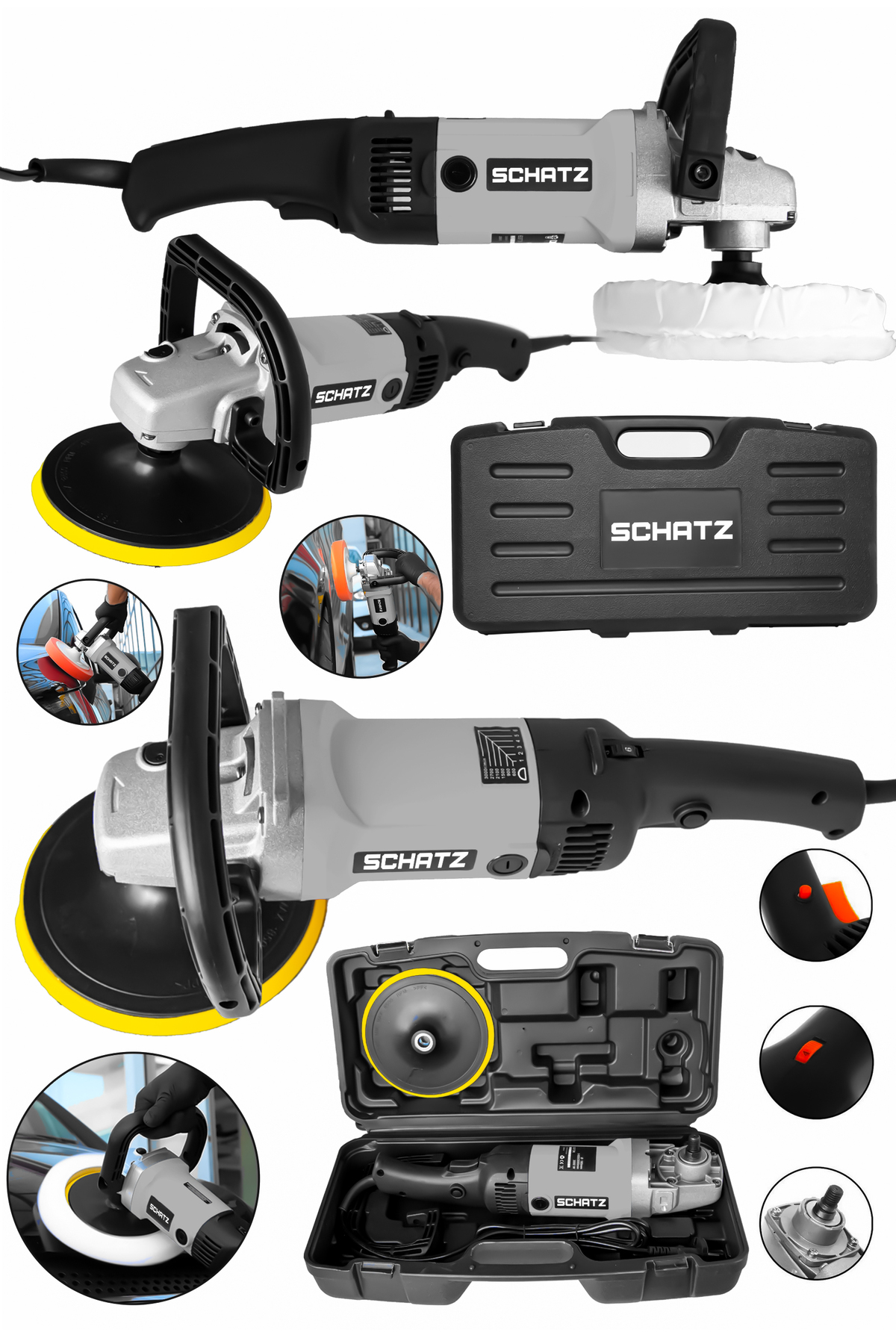 Profesyonel 1200W 6 Kademe Devir Ayarlı Pasta Cila Polisaj Makinesi 180mm Gri - 2. görünüm