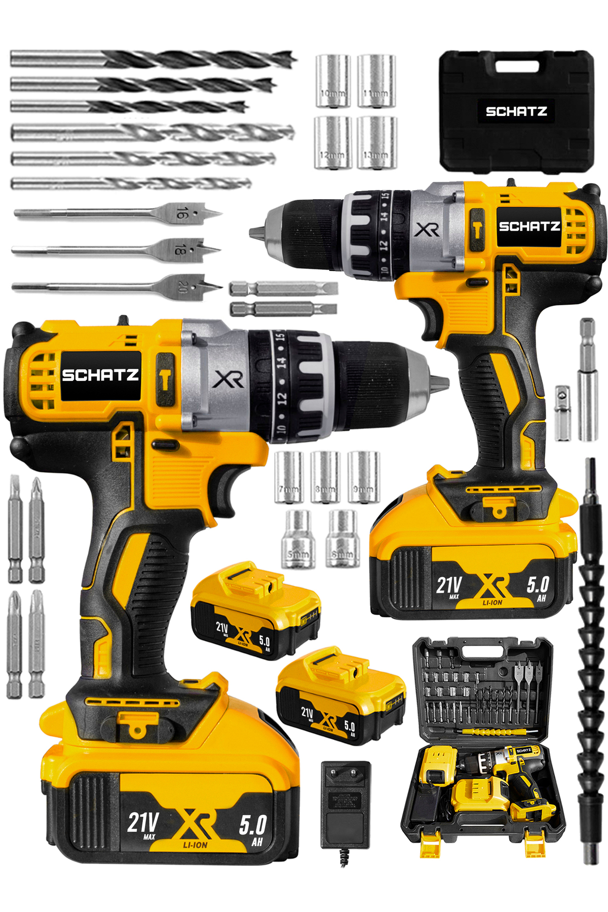 Xr 21V 5 Ah Metal Şanzıman Li-ion Çift Akülü Darbeli Şarjlı Vidalama Matkap Sarı - 2. görünüm