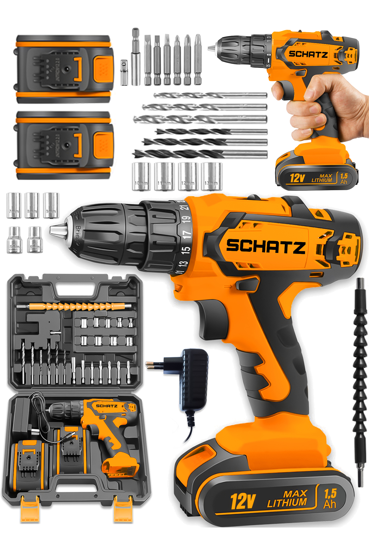 Pro 12v 1.5 Ah Darbeli Çelik Şanzıman Çift Akülü Bakır Sargılı Şarjlı Vidalama Matkap 24 Pcs Turuncu ürün görseli