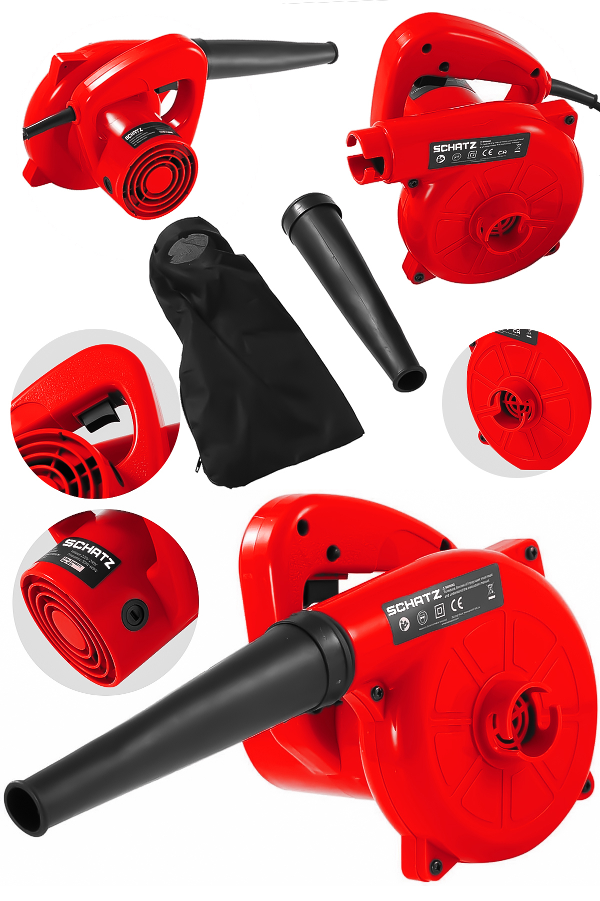 450W 6 Kademe Devir Ayarlı Elektrikli Hava Körüğü Yaprak Üfleme Bilgisayar Temizleme Makinesi Kırmzı - 2. görünüm