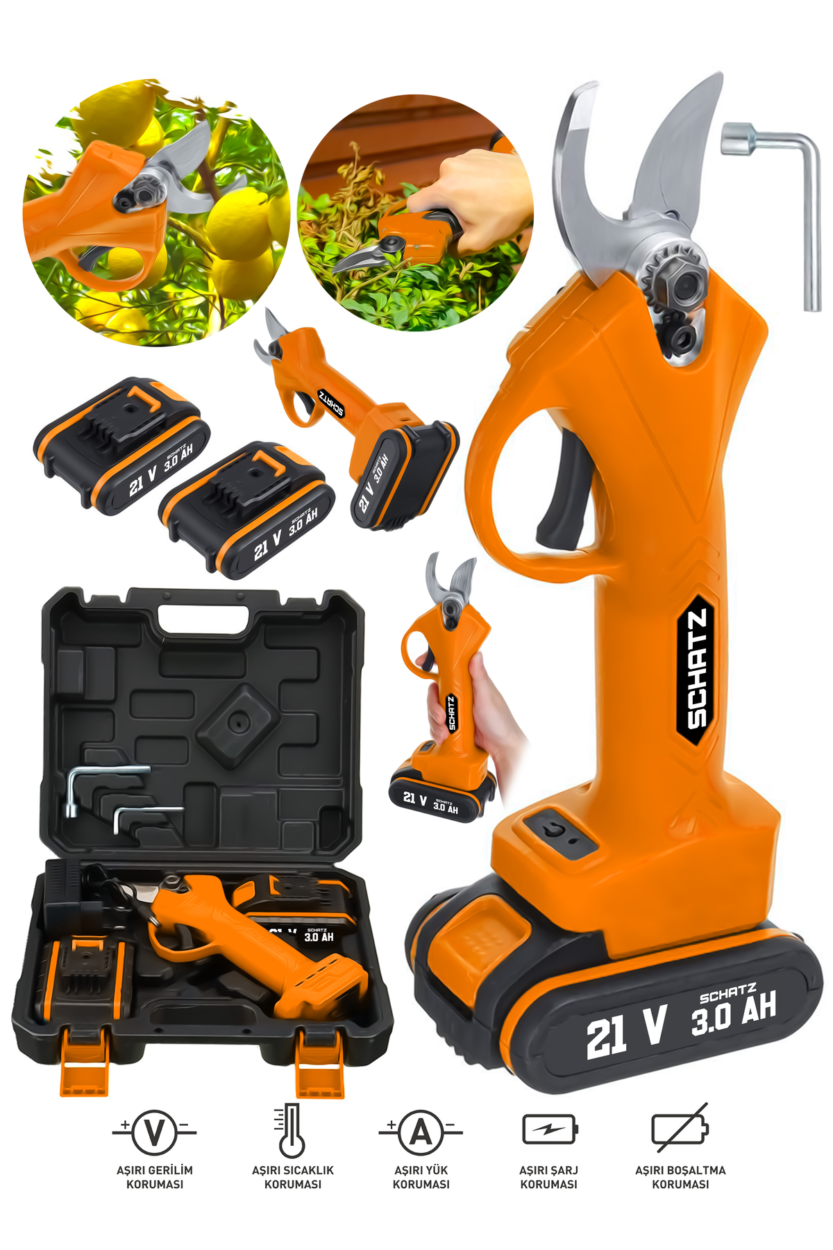 21V Çift Akülü 30mm Çelik Şanzıman Şarjlı Dal Ağaç Kesme Bağ Budama Makası T884146 ürün görseli