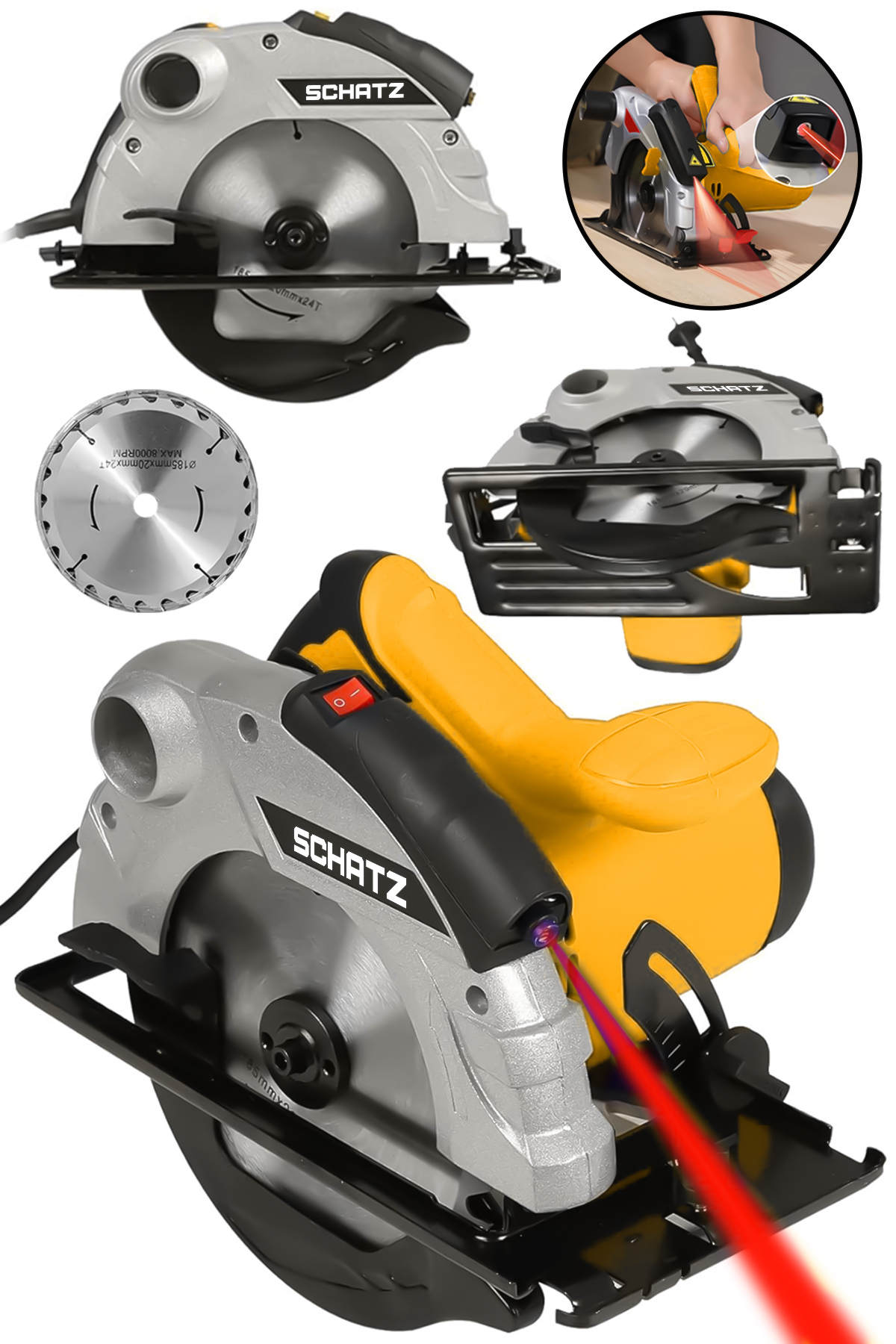 Profesyonel 1400W Metal Şanzıman Lazerli Daire Testere Bakır Sargılı Sunta Kesme Makinesi Sarı - 2. görünüm