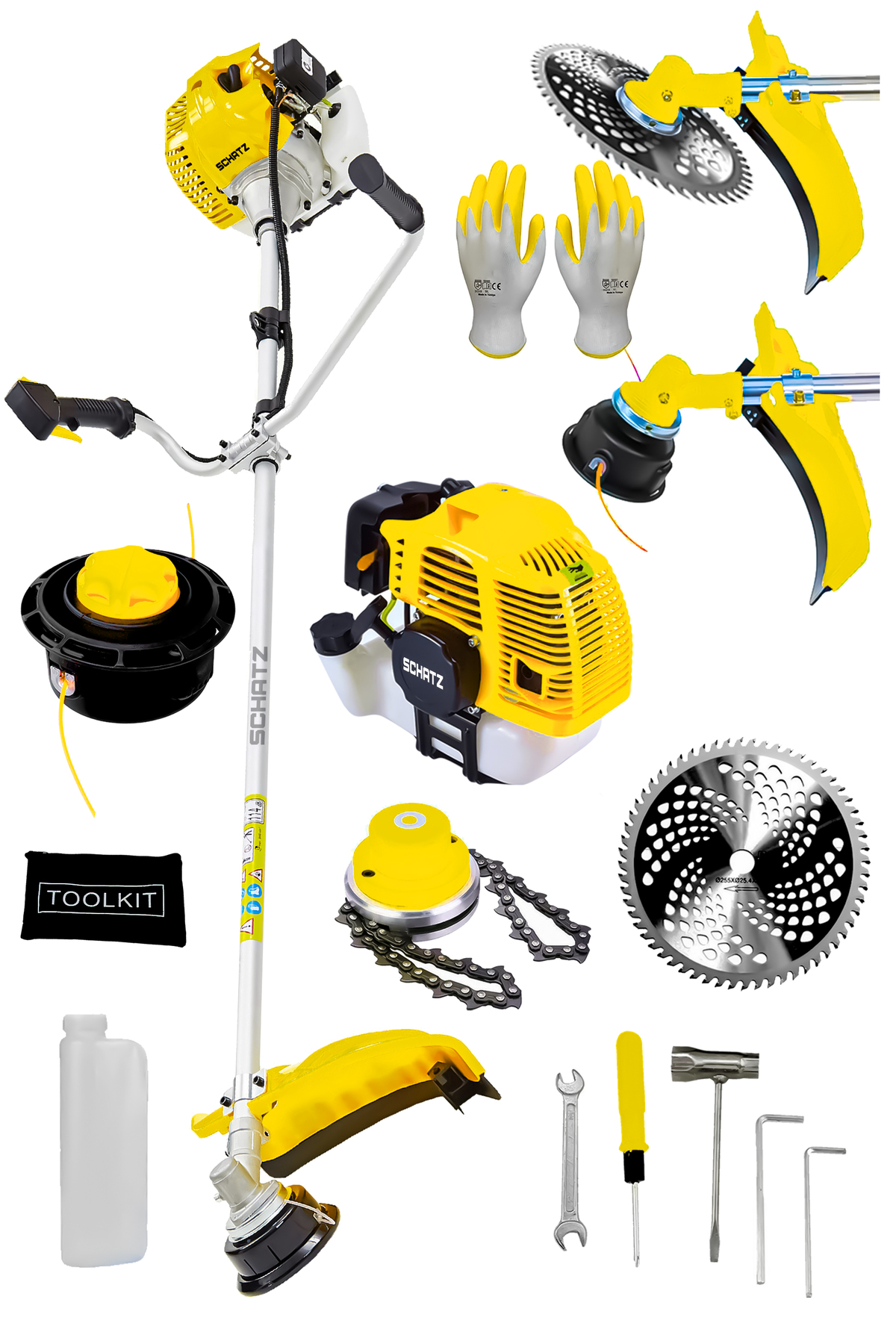 5.9 Hp Yan Tipi Benzinli Motorlu Ot Çalı Çim Biçme Tırpanı 11000rpm Sarı + Canavar Başlık - 2. görünüm