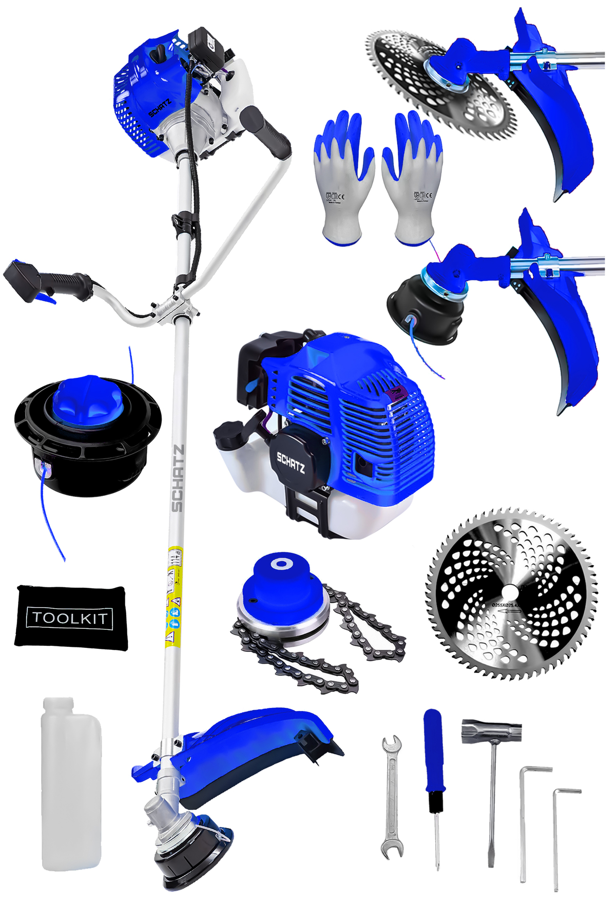 5.9 Hp Yan Tipi Benzinli Motorlu Ot Çalı Çim Biçme Tırpanı 11000rpm Mavi + Canavar Başlık - 2. görünüm