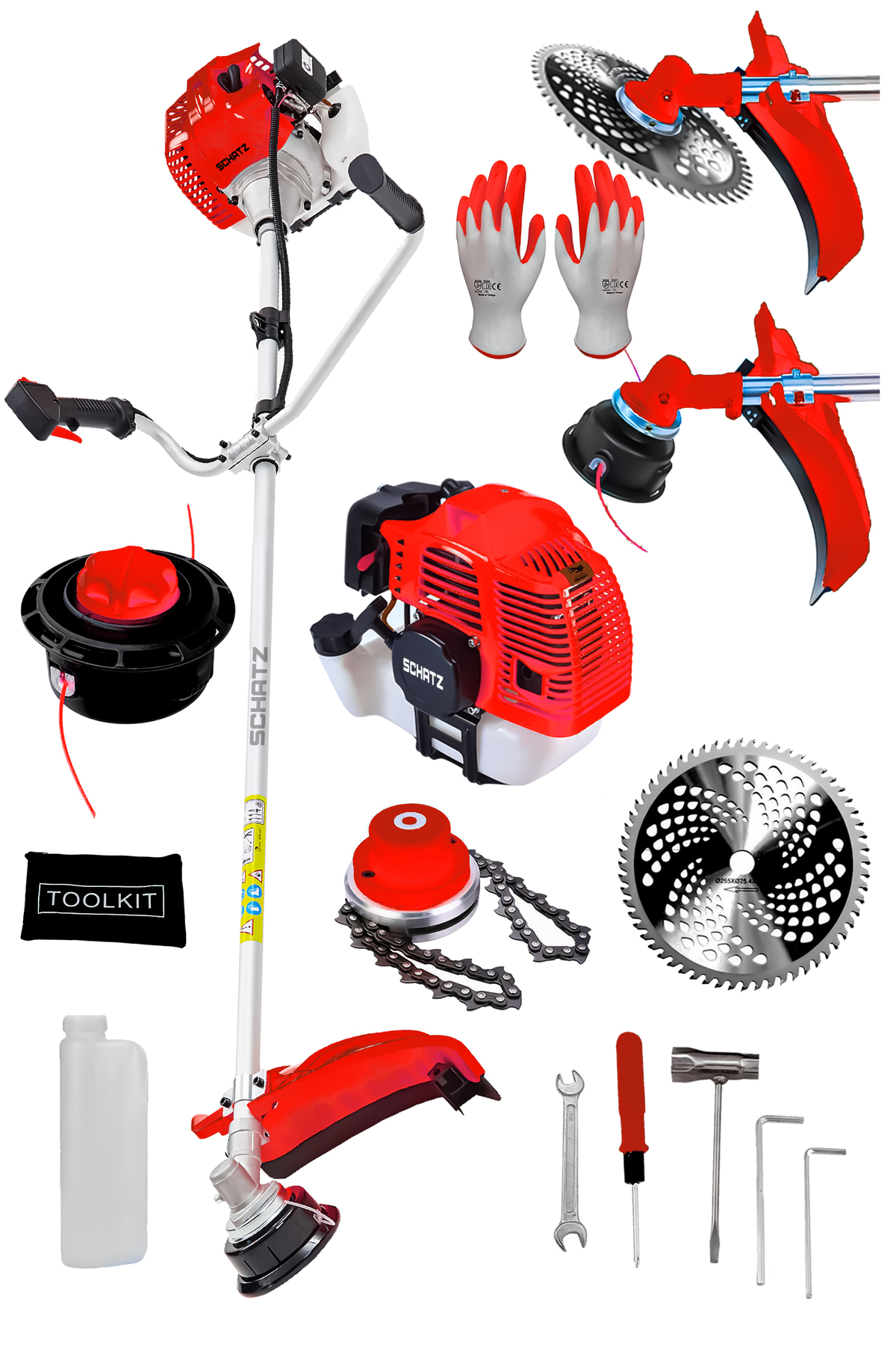 5.9 Hp Yan Tipi Benzinli Motorlu Ot Çalı Çim Biçme Tırpanı 11000rpm Kırmızı + Canavar Başlık - 2. görünüm