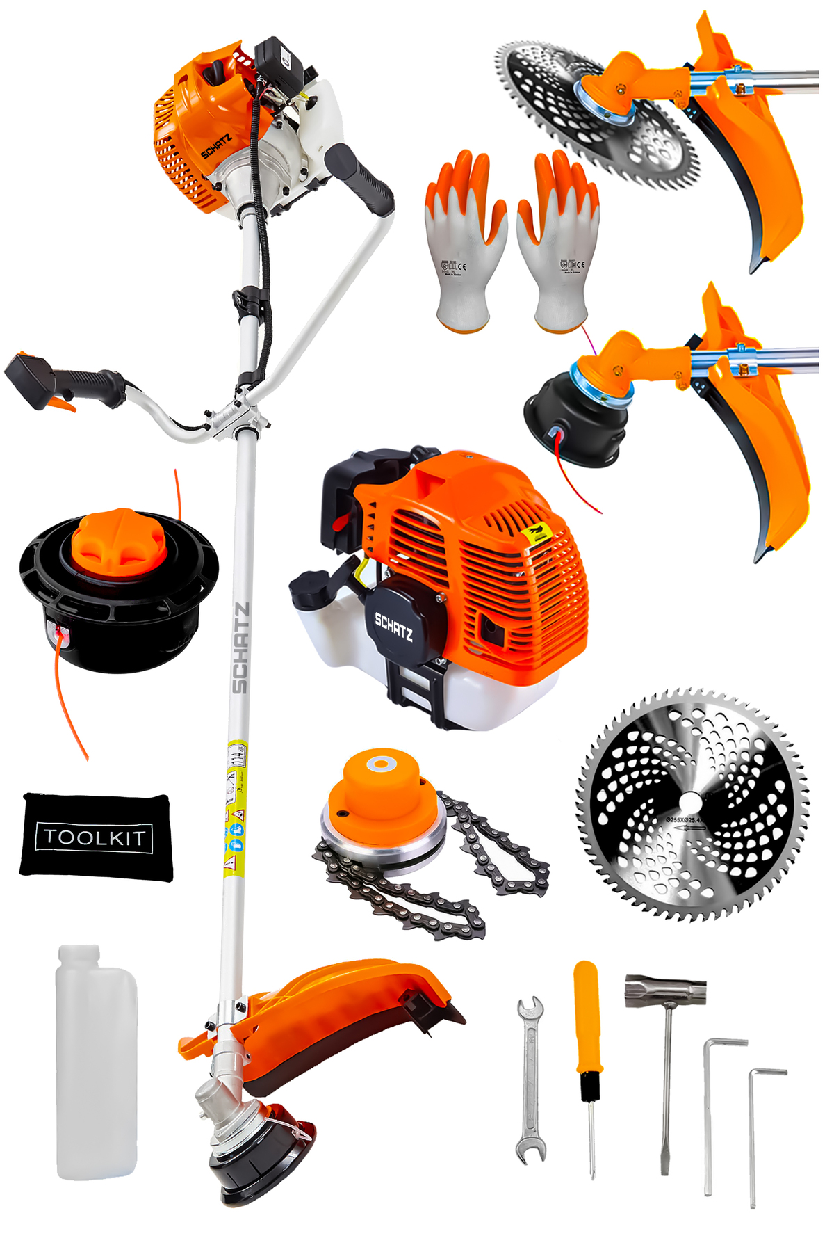 5.9 Hp Yan Tipi Benzinli Motorlu Ot Çalı Çim Biçme Tırpanı 11000rpm Turuncu + Canavar Başlık - 2. görünüm